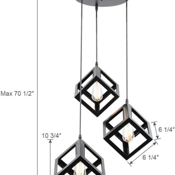 Black Vintage Metal Square Shade Industrial 3-Light Pendant Light