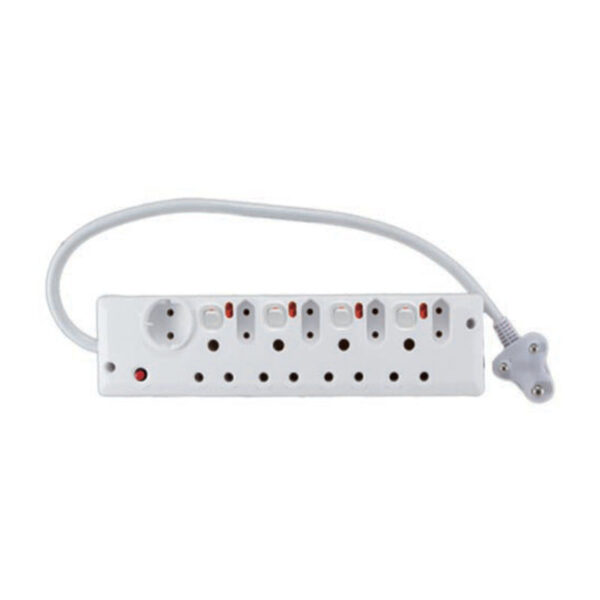 9 way adapter with 4 switches 4-Euro+4-SA +1-Schuko plug adapter with 0.5m lead and Overload Protection & individual isolating switch with separate power indication light