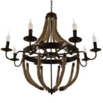 Vintage hemp Rope Wrought Iron Chandelier