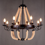 Vintage hemp Rope Wrought Iron Chandelier