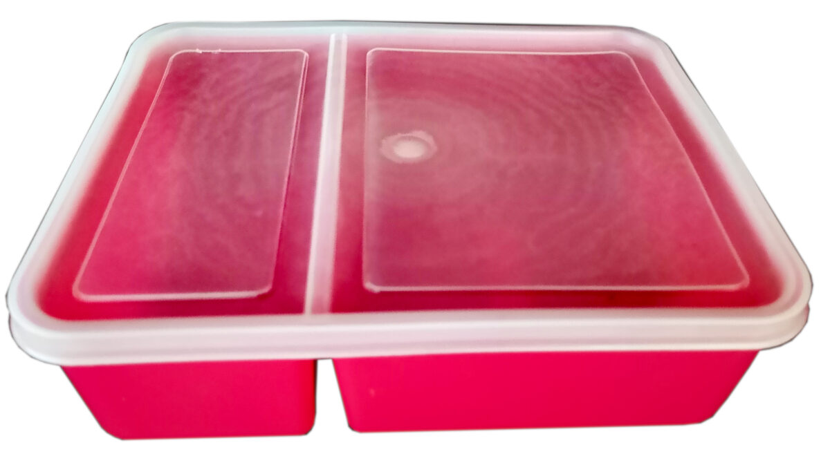 Plastic 2 division lunch box with clear lid