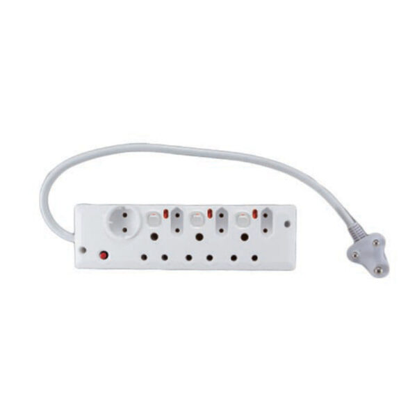 7 way adapter with 3 switches 3-Euro+3-SA +1-Schuko plug adapter with 0.5m lead Overload Protection & indication light